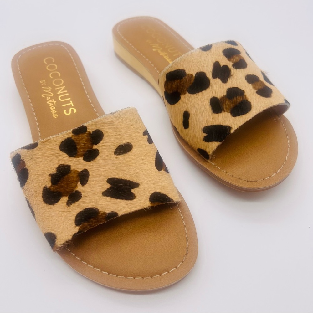 COCONUTS BY MATISSE Leopard Slide Sandal Open Toe Flats Size 7